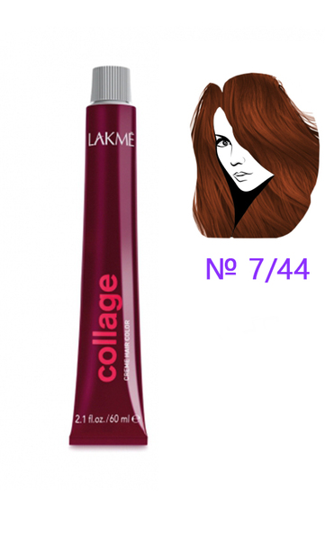 Lakme Collage Creme Hair Color Перманентная крем-краска для волос 7.44 Середньо-білокурий мідно-червоний яскравий