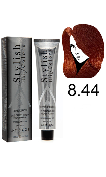 Atricos Stylish hair colors Перманентний барвник з низьким вмістом аміаку 8.44 - Світло-русявий мідний інтенсивний