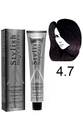 Atricos Stylish hair colors Перманентний барвник з низьким вмістом аміаку 4.7 - Фіолетово-каштановий